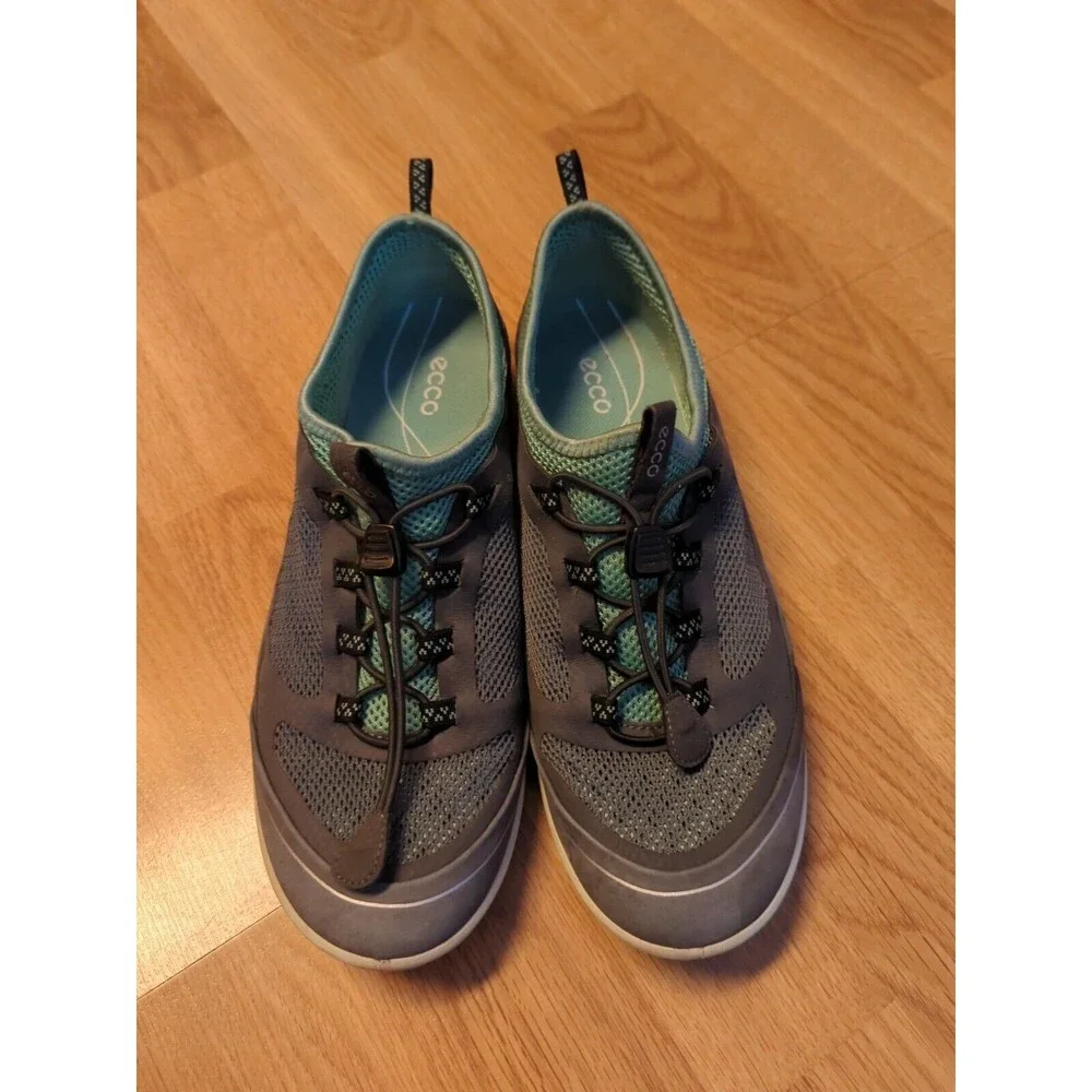 ECCO Arizona Sneakers Shoes Womens 39 8.5 Gray Green Toggle Casual Leather Mesh
